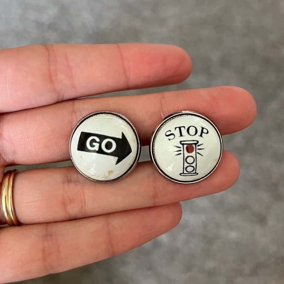 Vintage Duchamp London Cufflinks Stop Go Arrow Red Traffic Light Black White - Picture 1 of 6
